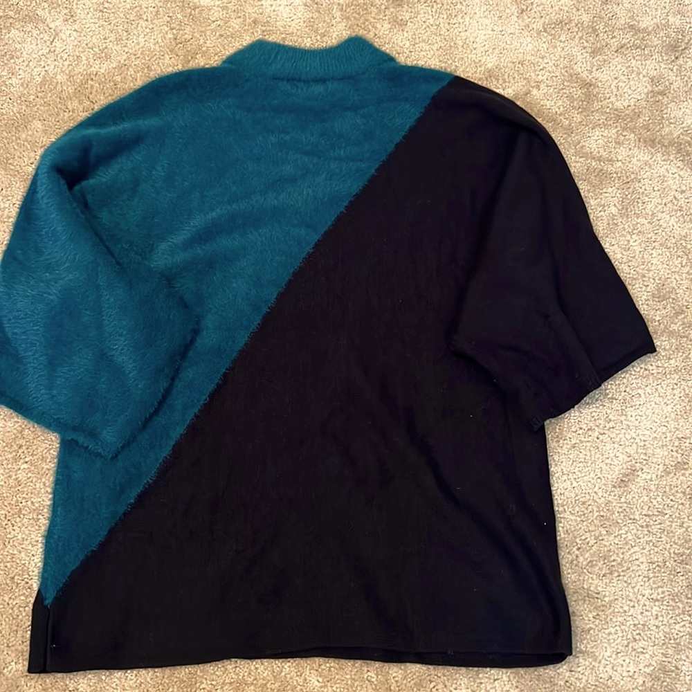 ALFANI Womens Teal Black Mock Neck Kimono Sleeve Sweater Small Soft Oversized - Picture 9 of 9